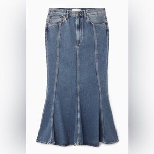 COS 100% Cotton Paneled Flare Denim Skirt, Size 10, Offers Welcome